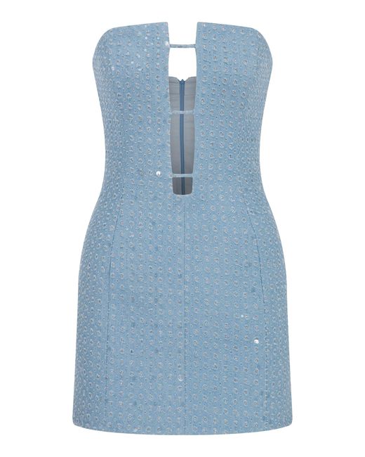 ILA THE BRAND Blue Charlotte Embellished Denim Mini Dress
