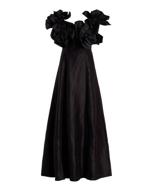 Aje. Black Etta Ruffled Linen-Blend Midi Dress