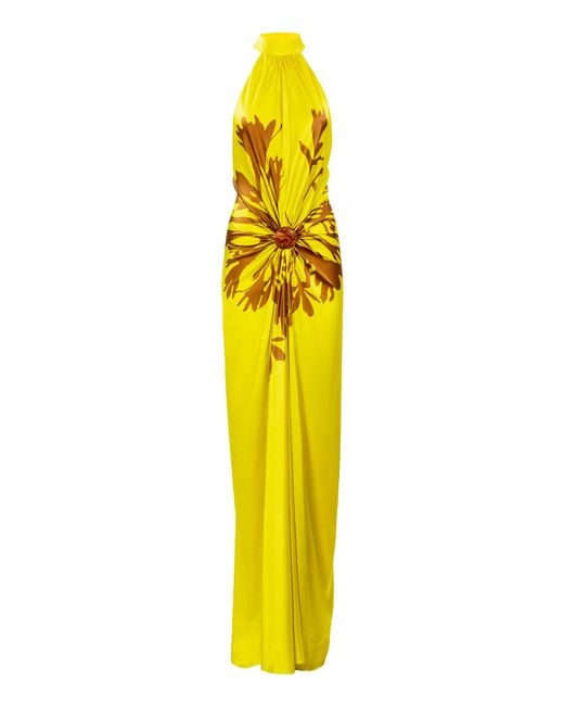 Silvia Tcherassi Yellow Koori Gathered Silk Halter Maxi Dress