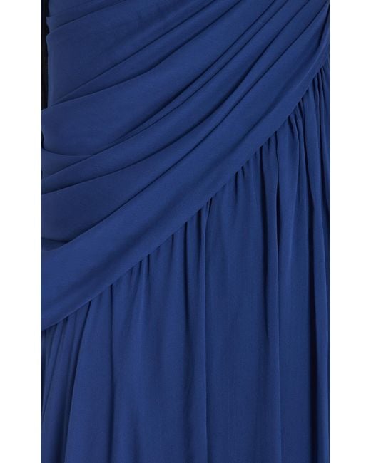 Pamella Roland Blue Exclusive One-shoulder Silk-chiffon Gown