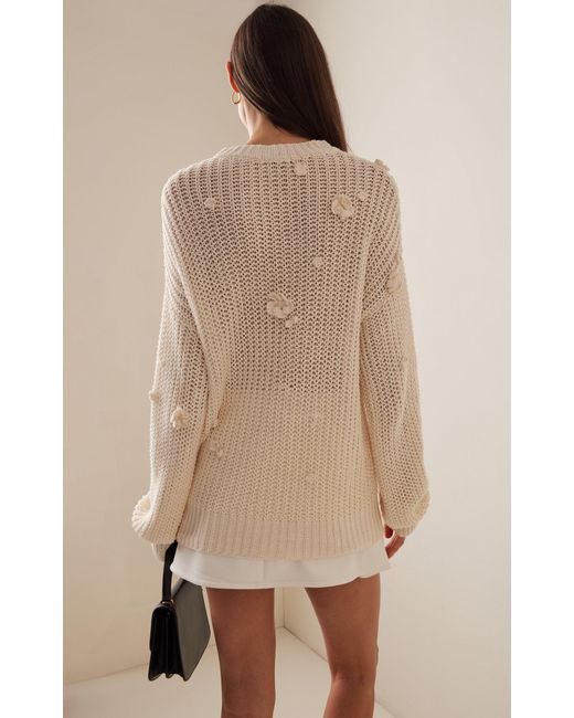 Anna October White Shelly Flower-embellished Organic Cotton Sweater