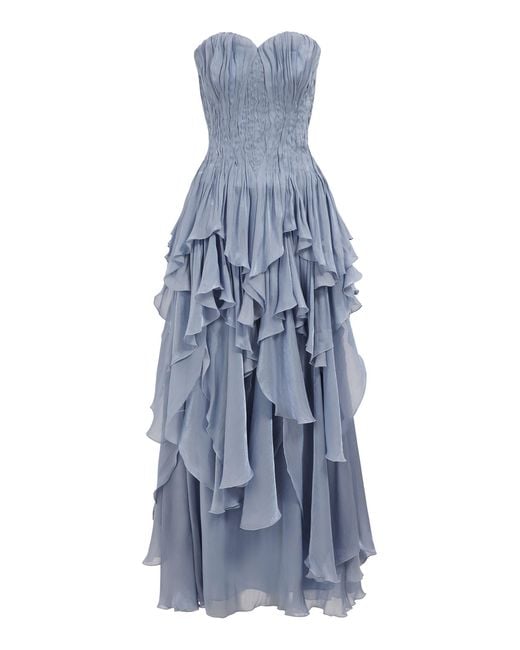 Aje. Blue Gleam Ruched Organza Gown