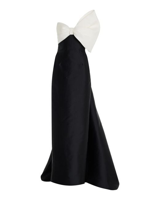 Monique Lhuillier Black Asymmetric Bow-detailed Silk Gown