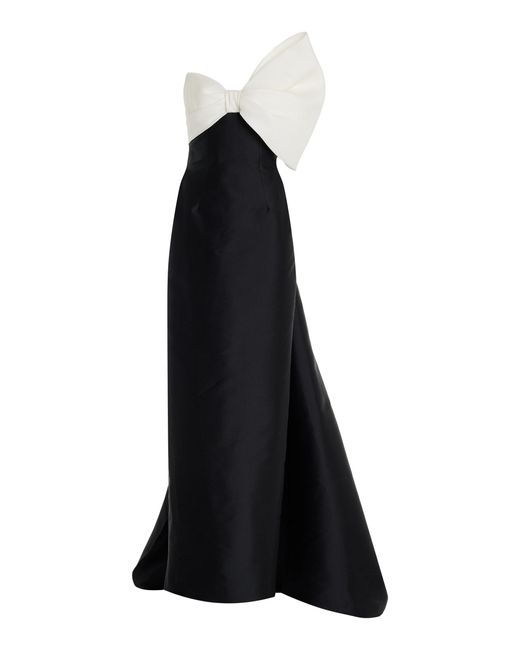 Monique Lhuillier Women's Black Asymmetric Bow-detailed Silk Gown Monique Lhuillier Women's Black Asymmetric Bow-detailed Silk Gown