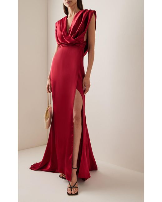 ANDRES OTALORA Red Cayena Silk Charmeuse Maxi Dress