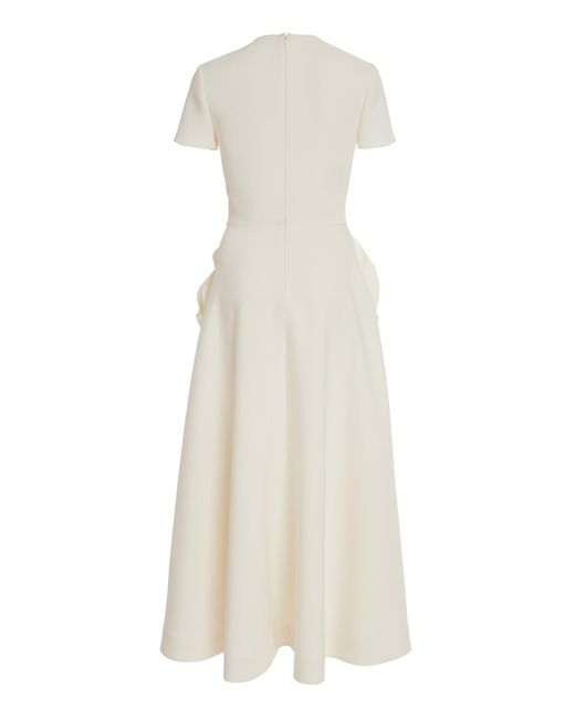 Valentino Garavani White Flower-detailed Wool-silk Midi Dress
