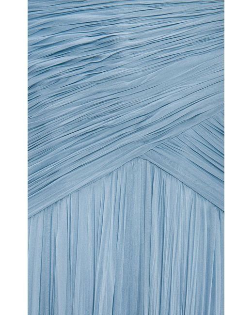 Marmar Halim Blue Lettuce Hem Pleated Silk Gown