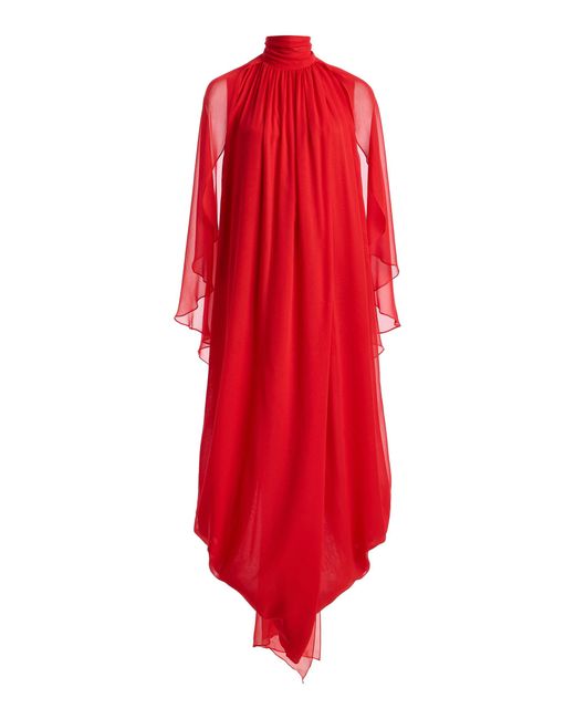 Atelier Prabal Gurung Red Silk Chiffon Draped Dhoti Dress