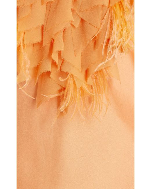 LoveShackFancy Orange Manota Feather-trimmed Satin Gown for men