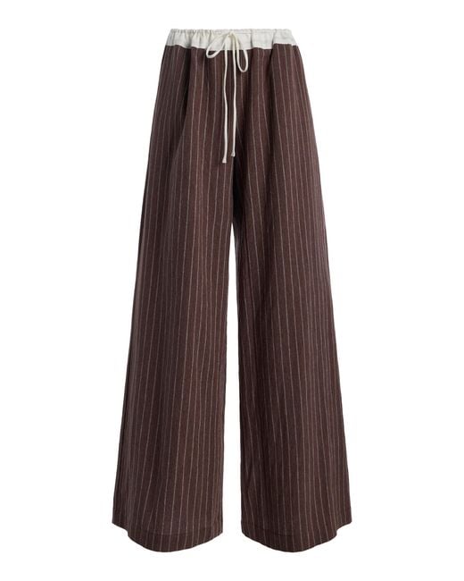 ELCE Brown Verci Striped Cotton-Linen Wide-Leg Pants
