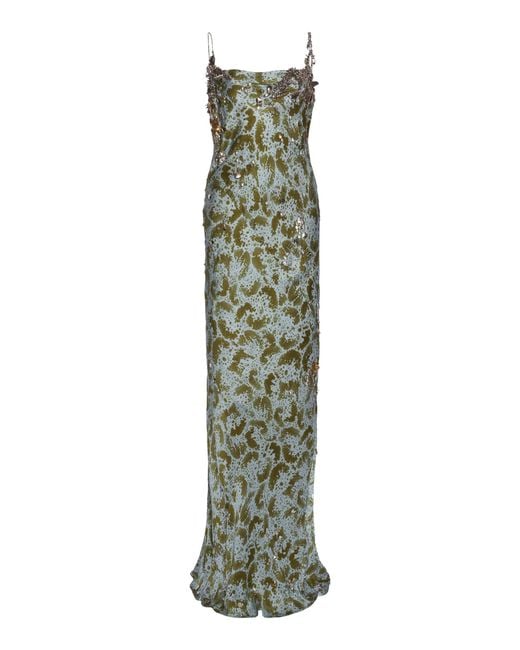 Dries Van Noten Green Deryl Embroidered Orchid-Print Silk-Satin Gown