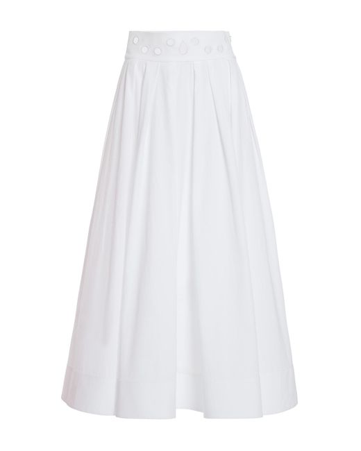 Rosie Assoulin White Pleated Eyelet Cotton Midi Skirt