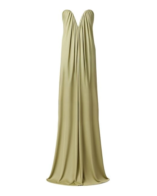 The New Arrivals Ilkyaz Ozel Green Olivienne Strapless Jersey Maxi Dress