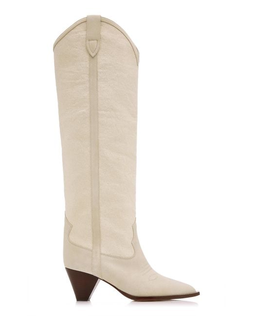 Isabel Marant White Lihana Canvas And Suede Knee-high Boots