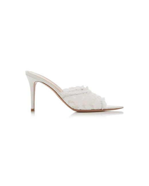 Gianvito Rossi White Lace Mules