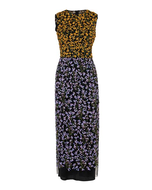 Carolina Herrera Multicolor Embroidered Nylon Tulle Midi Dress