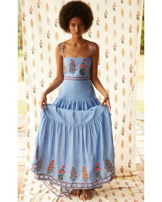 agua by agua bendita lima tiered linen maxi dress Lima embellished appliqud tiered linen maxi dress - off-white