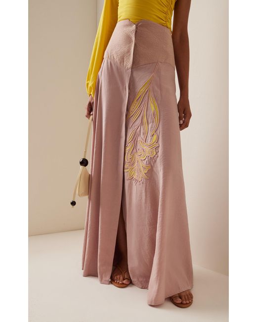 Silvia Tcherassi Pink Modena Embroidered Maxi Skirt