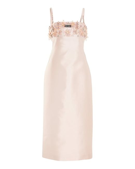 Miu Miu White Embroidered Wool-silk Midi Dress