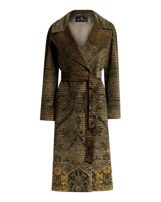 Etro Green Patterned Stretch-Cotton Coat