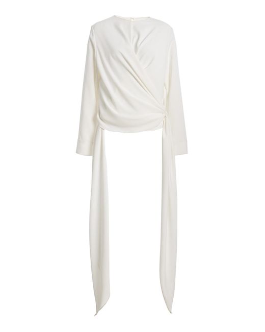 Sloan White The Wrap Draped Chiffon Top
