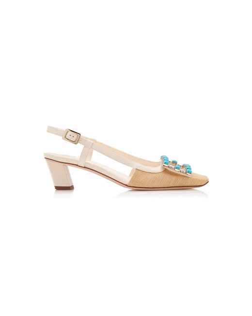 Roger Vivier Natural Belle Vivier Stoned Raffia Slingback Pumps