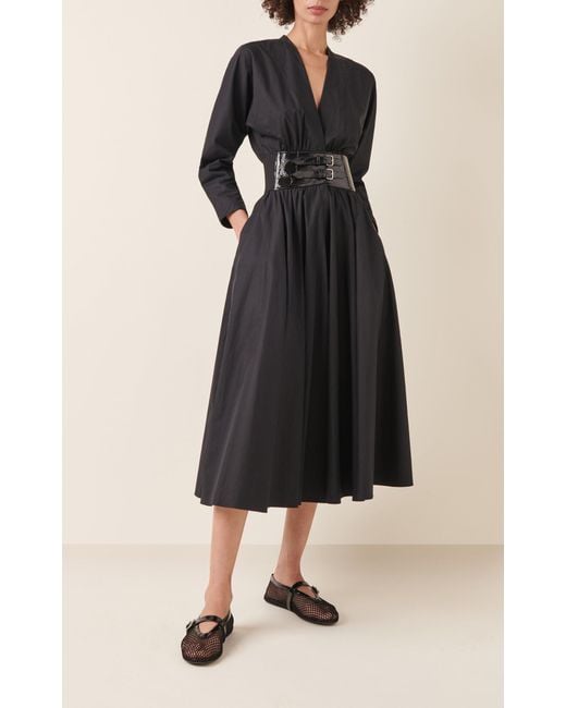 Alaïa Black Belted Cotton Midi Dress