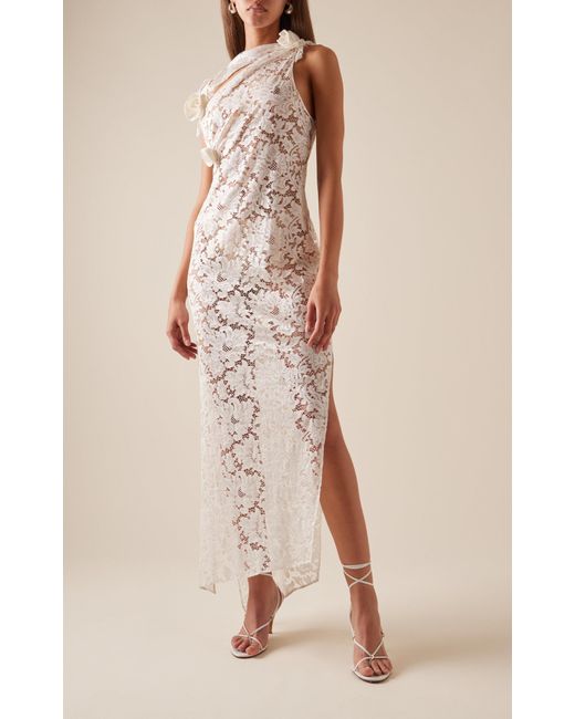 Coperni White Rosette-detailed Lace Maxi Dress