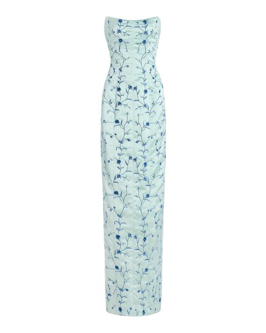 Markarian Blue Odessa Embroidered Satin Gown