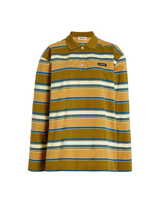Miu Miu Yellow Striped Cotton Jersey Polo Top