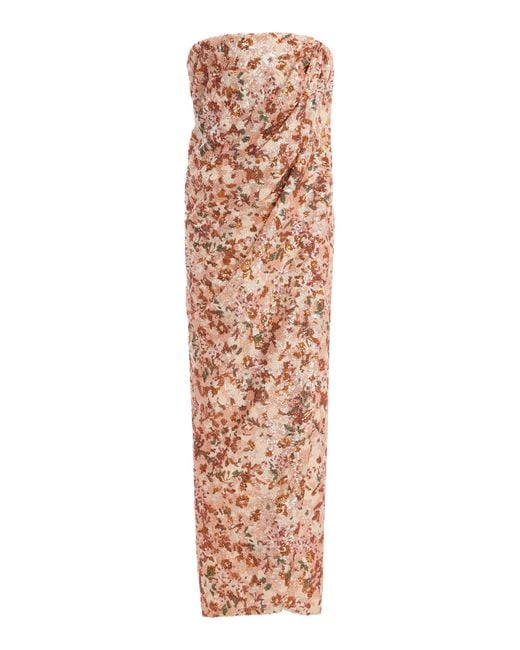 Atelier Prabal Gurung Orange 3D-Sequin Hand-Draped Knotted-Bustier Dress