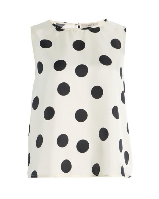 Asceno White Exclusive Riviera Sofia Polka-Dot Silk-Twill Top