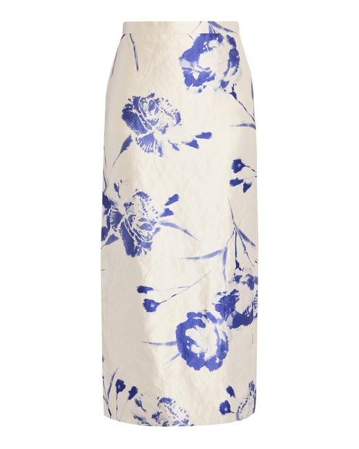 Erdem White Printed Pencil Midi Skirt