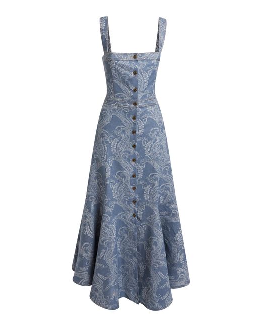 Etro Blue Patterned Denim Maxi Dress