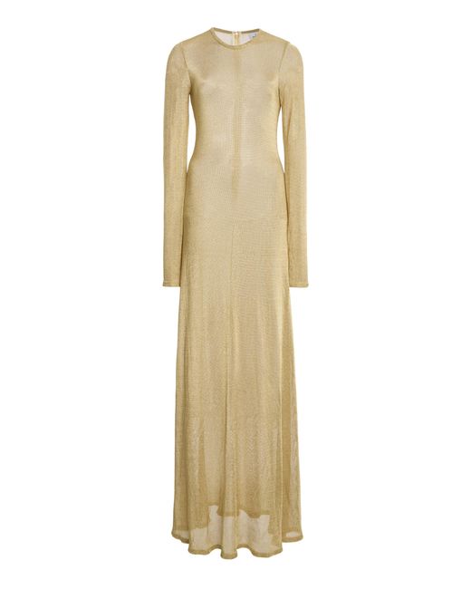 Mel Usine Natural Veronique Chainmail-Knit Long-Sleeve Gown
