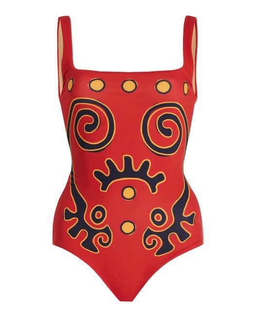 Cala De La Cruz Red Mila Square Neck One-Piece Swimsuit