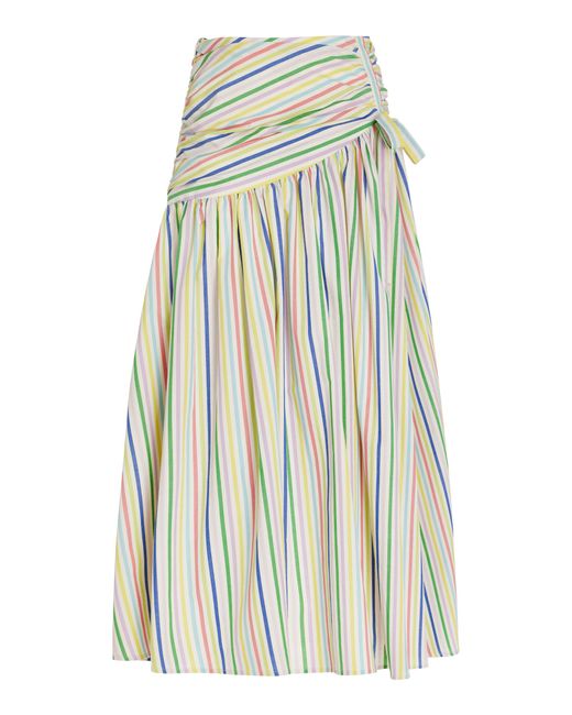 Carolina Herrera White Exclusive Tie-detailed Striped-cotton Midi Skirt