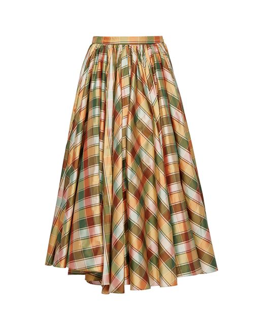 Altuzarra Natural Charlie Plaid Silk Midi Skirt
