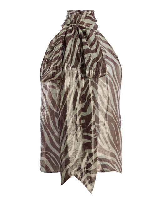 Franchise Brown Susan Zebra- Silk-Blend Halter Top