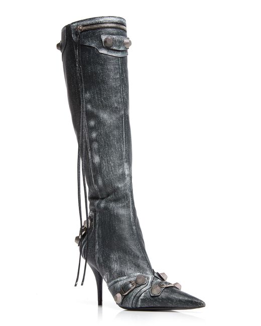 Balenciaga Black Cagole Printed Leather Knee Boots