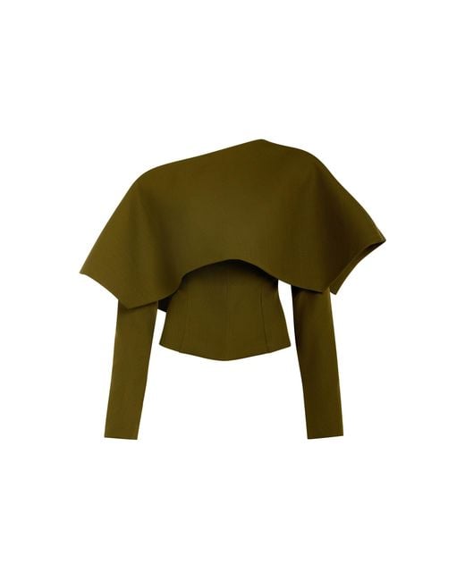 A.W.A.K.E. MODE Green Asymmetric Wool Collar Knit Top