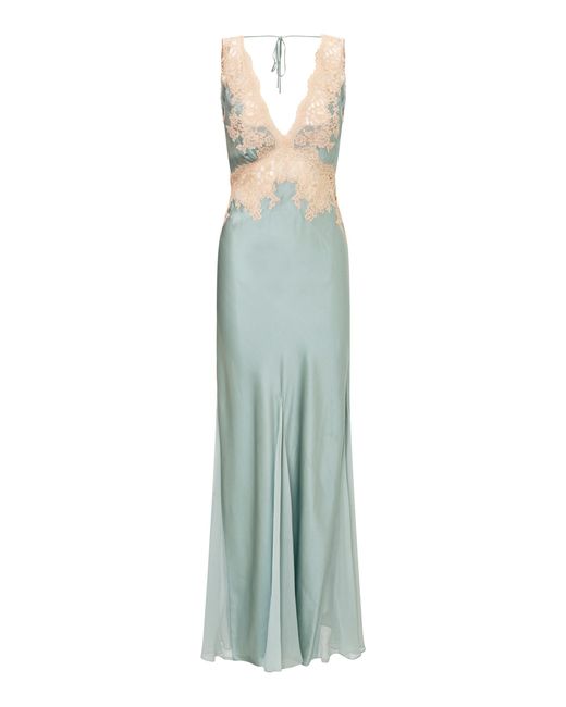 LoveShackFancy Blue Illiani Lingerie Charmeuse Maxi Dress