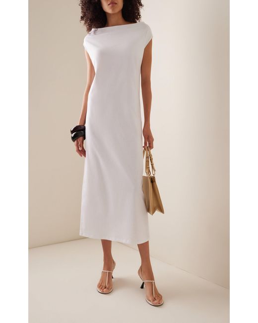 Loulou Studio White Martial Off-the-shoulder Organic Cotton Midi Dress