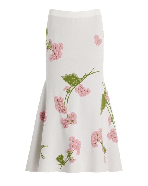 Erdem White Embroidered Knit Jacquard Midi Skirt