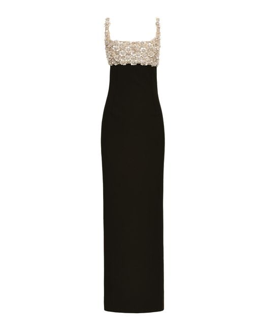 Oscar de la Renta Black Mother-Of-Pearl Embroidered Wool Gown