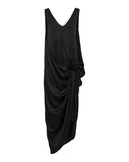 Magda Butrym Black Gathered Silk Midi Dress