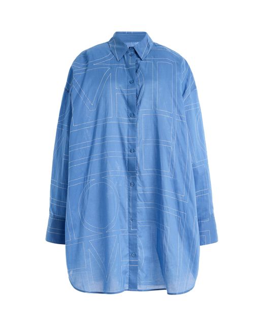 Totême  Blue Monogram Cotton-Blend Long Summer Shirt Dress