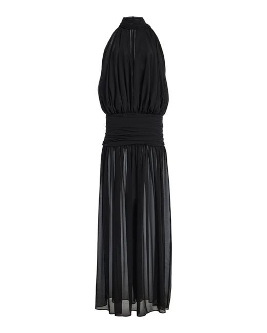 De La Vali Black Cruz Crepe Tie-Neck Maxi Dress