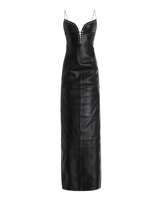 Ludovic de Saint Sernin Black Exclusive Lace-up Leather Bustier Maxi Dress