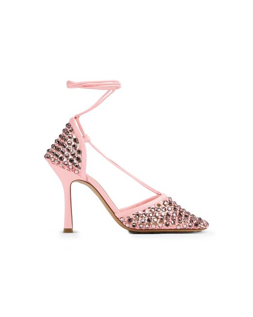 Bottega Veneta Pink Stretch Lace-up Crystal Sandals